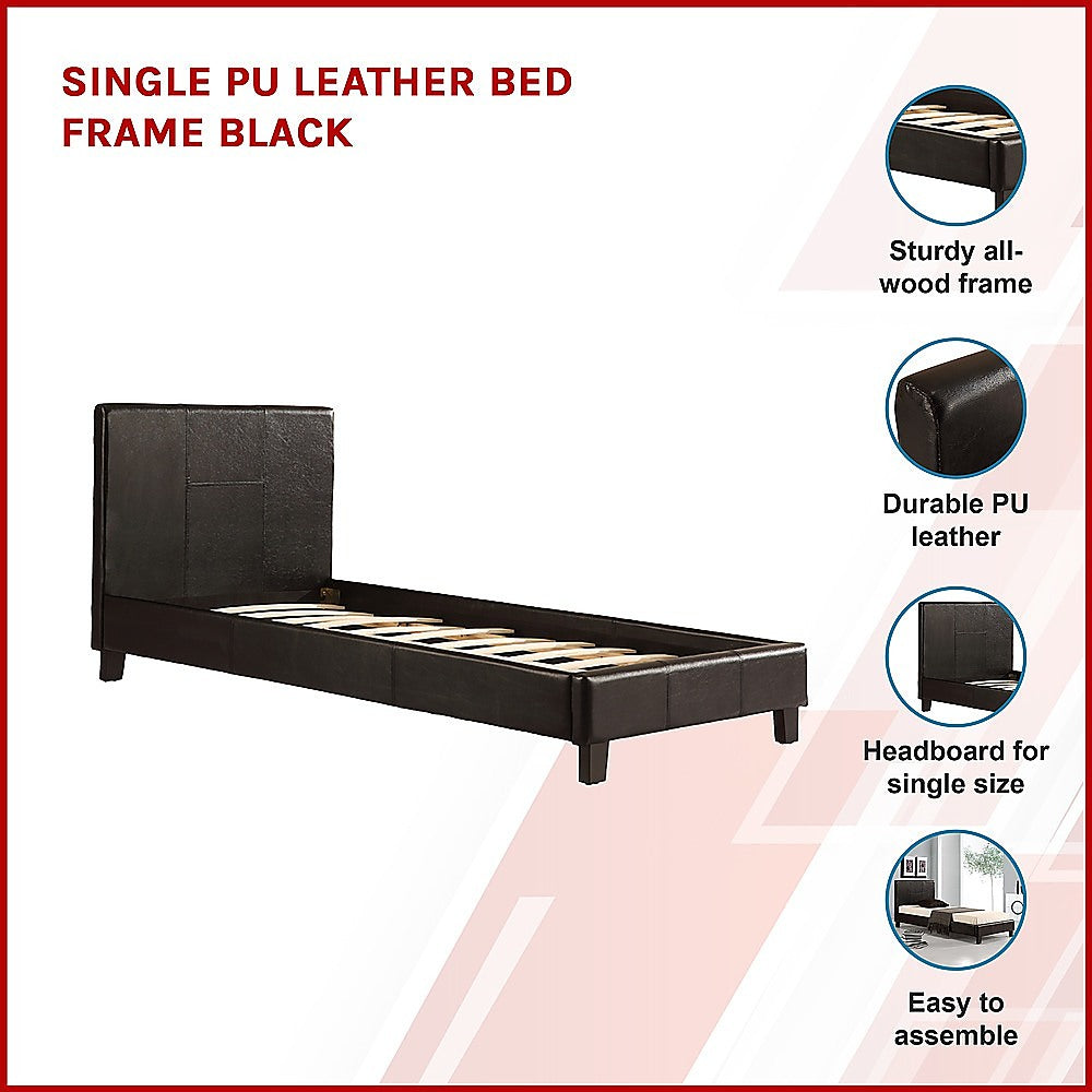 Single PU Leather Bed Frame Black - SILBERSHELL