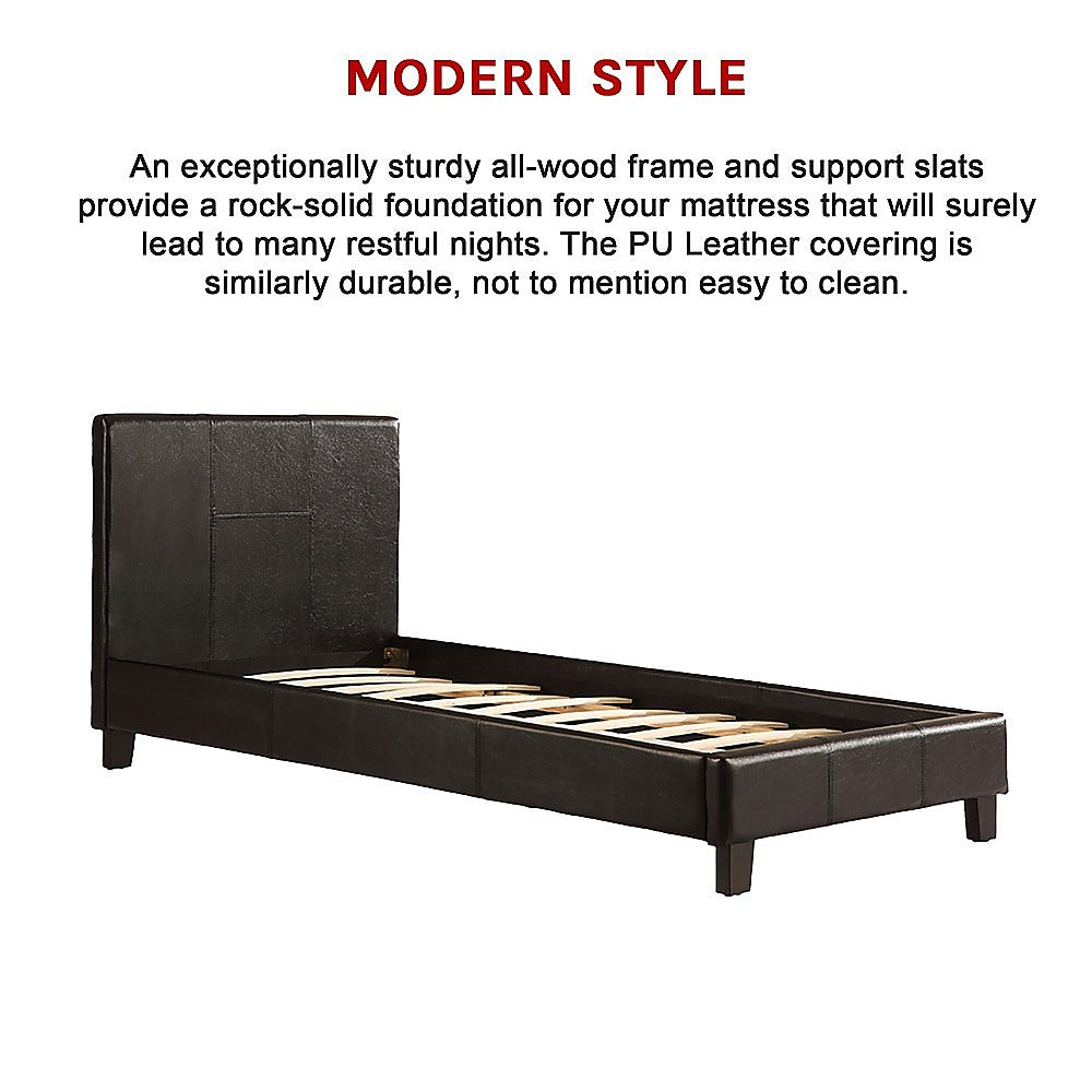 Single PU Leather Bed Frame Black - SILBERSHELL