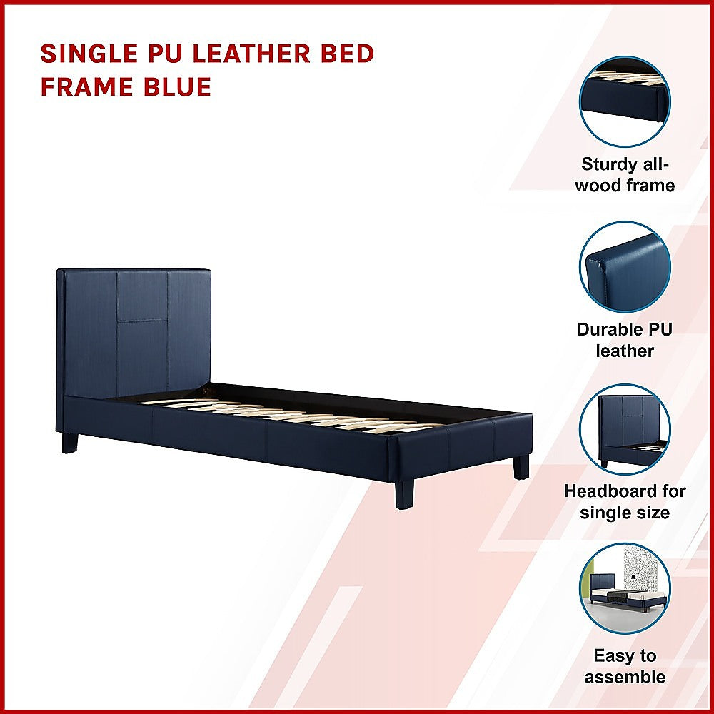 Single PU Leather Bed Frame Blue - SILBERSHELL