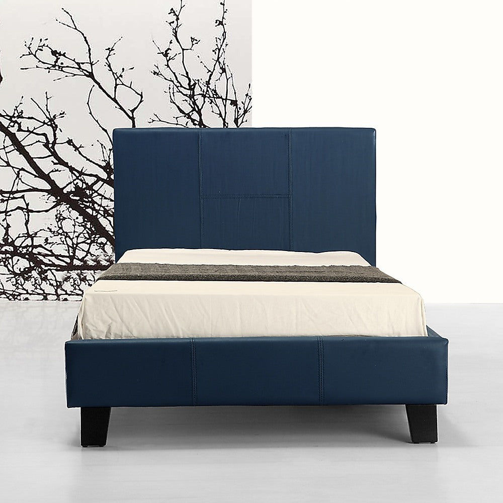 Single PU Leather Bed Frame Blue - SILBERSHELL