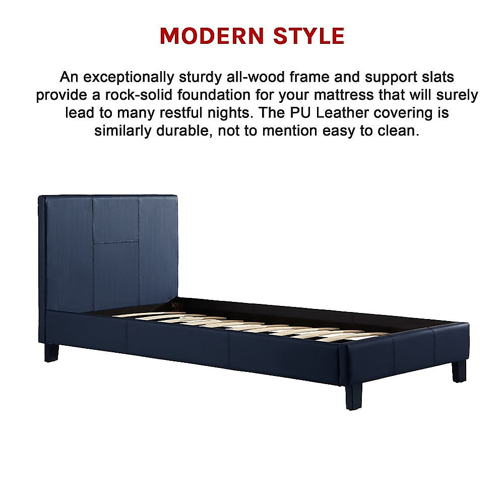 Single PU Leather Bed Frame Blue - SILBERSHELL