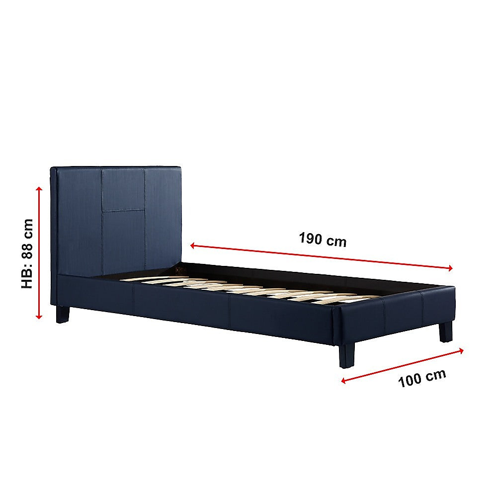 Single PU Leather Bed Frame Blue - SILBERSHELL