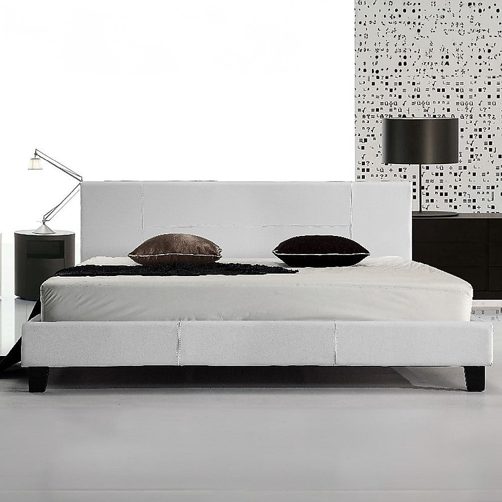 King PU Leather Bed Frame White - SILBERSHELL