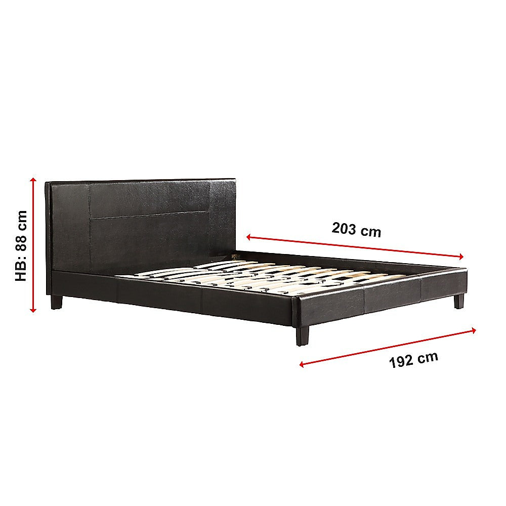 King PU Leather Bed Frame Brown - SILBERSHELL