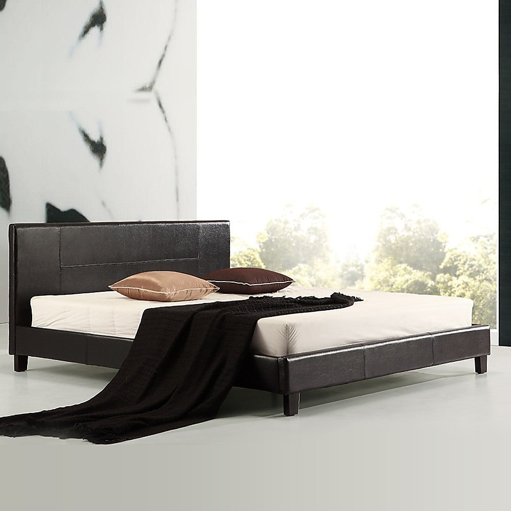 King PU Leather Bed Frame Black - SILBERSHELL
