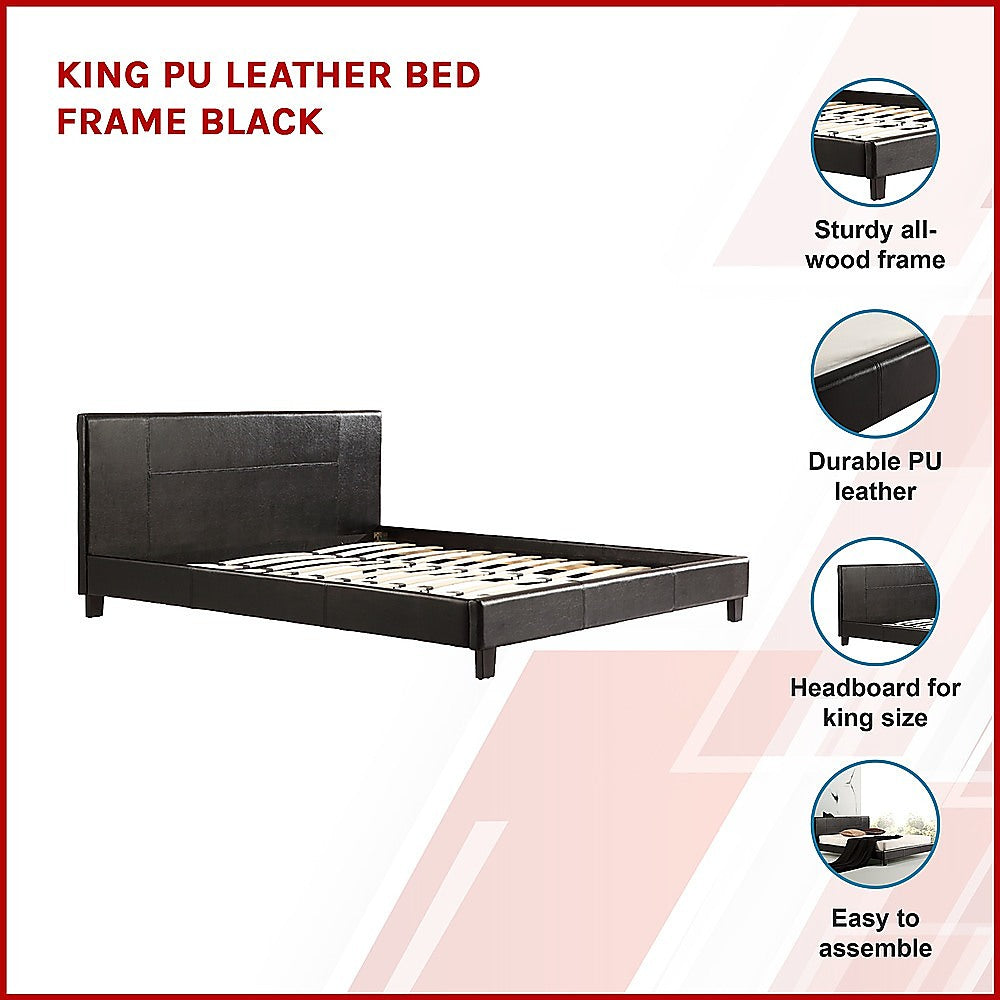 King PU Leather Bed Frame Black - SILBERSHELL