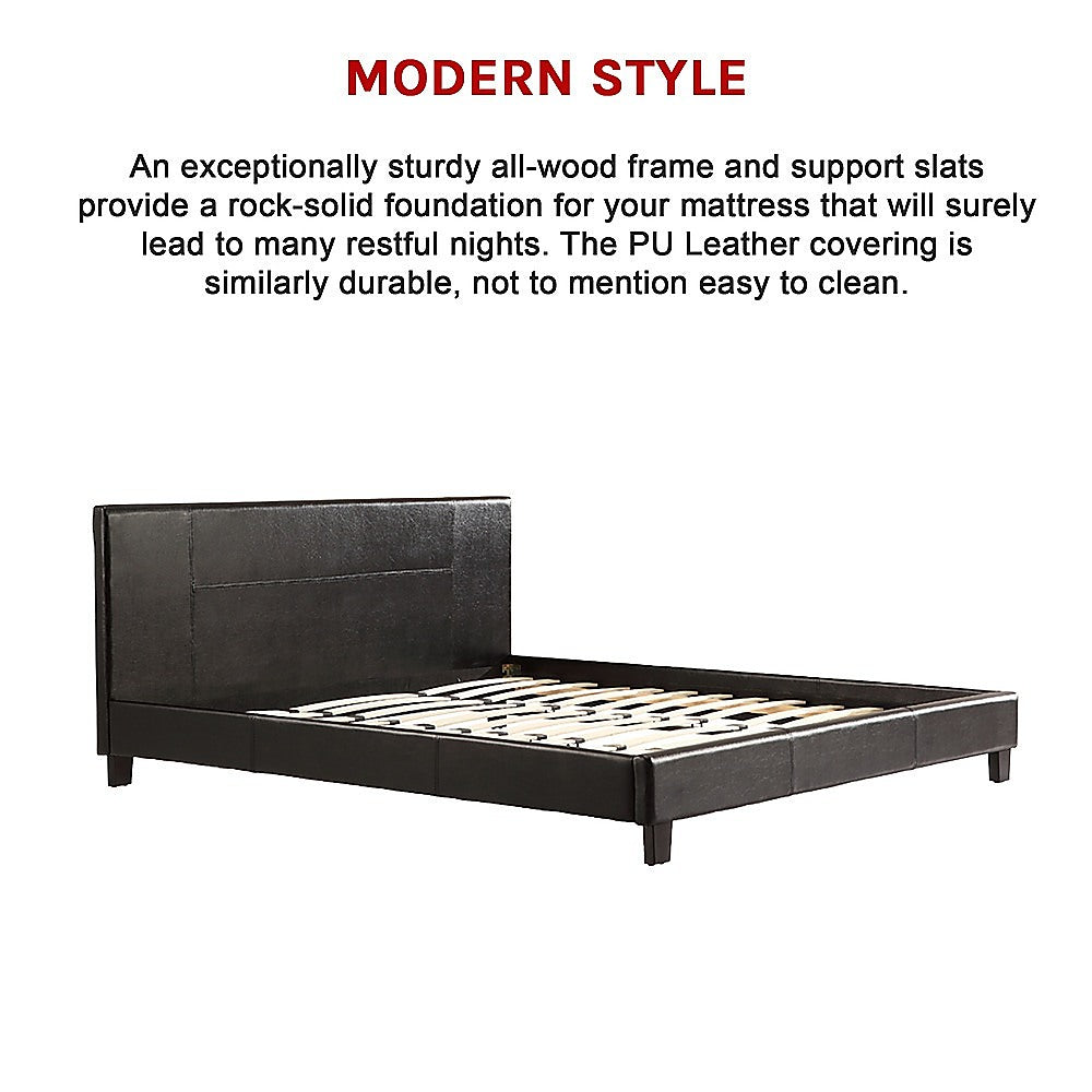 King PU Leather Bed Frame Black - SILBERSHELL