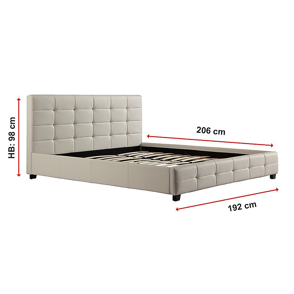 King PU Leather Deluxe Bed Frame White - SILBERSHELL
