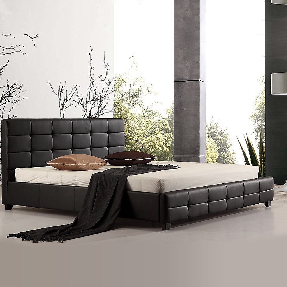 King PU Leather Deluxe Bed Frame Black - SILBERSHELL