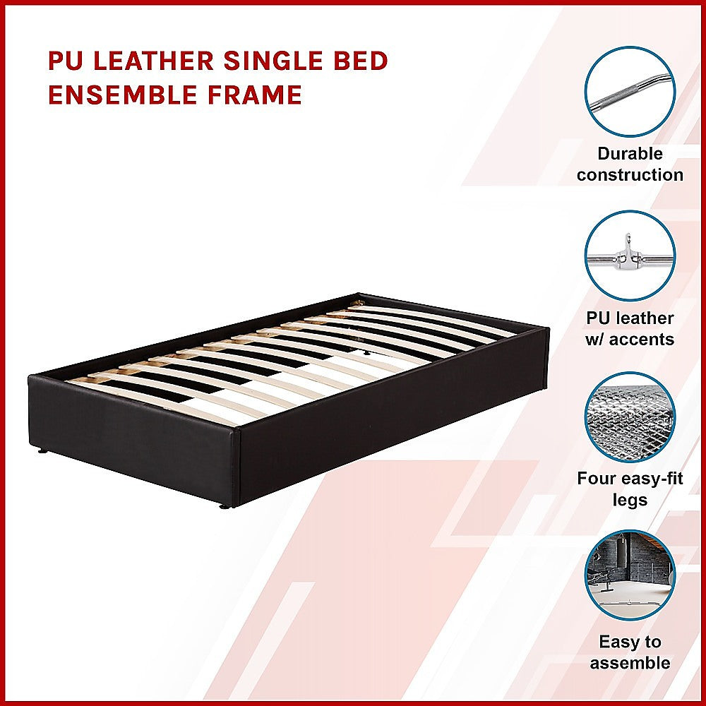 PU Leather Single Bed Ensemble Frame - SILBERSHELL