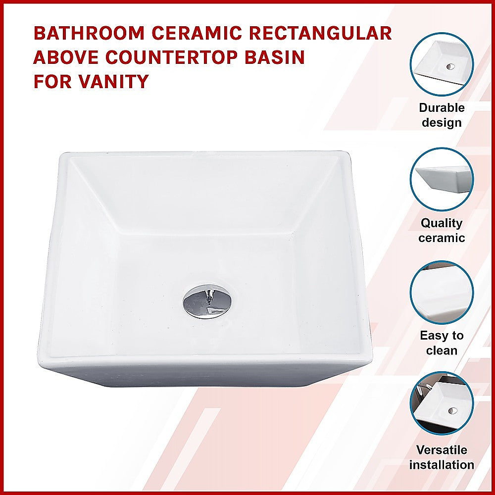 Bathroom Ceramic Rectangular Above Countertop Basin for Vanity - SILBERSHELL