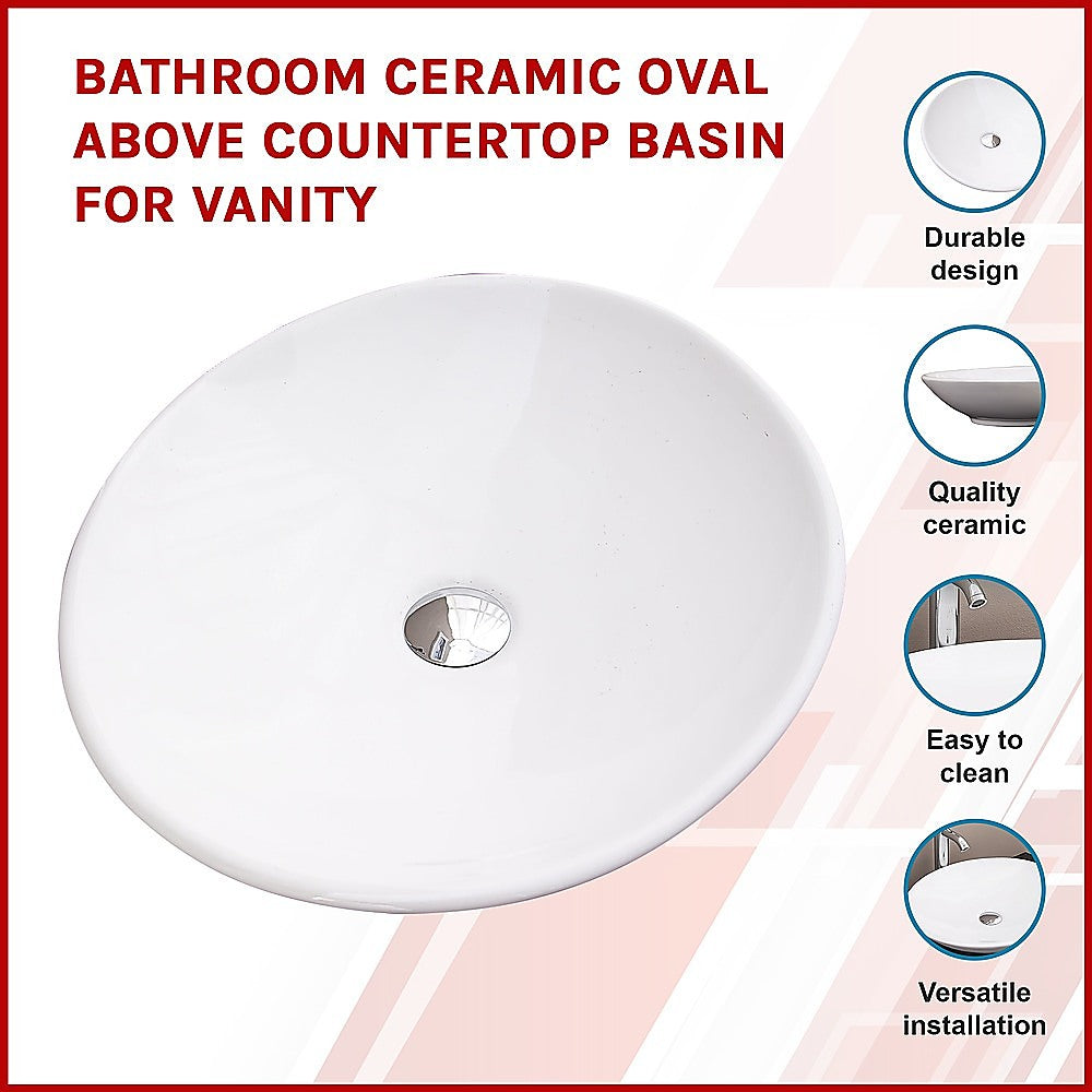 Bathroom Ceramic Oval Above Countertop Basin for Vanity - SILBERSHELL