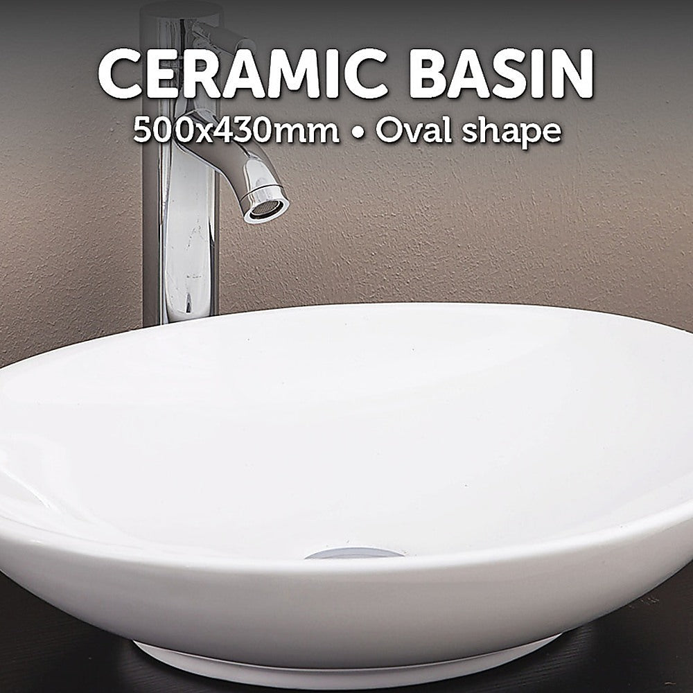 Bathroom Ceramic Oval Above Countertop Basin for Vanity - SILBERSHELL