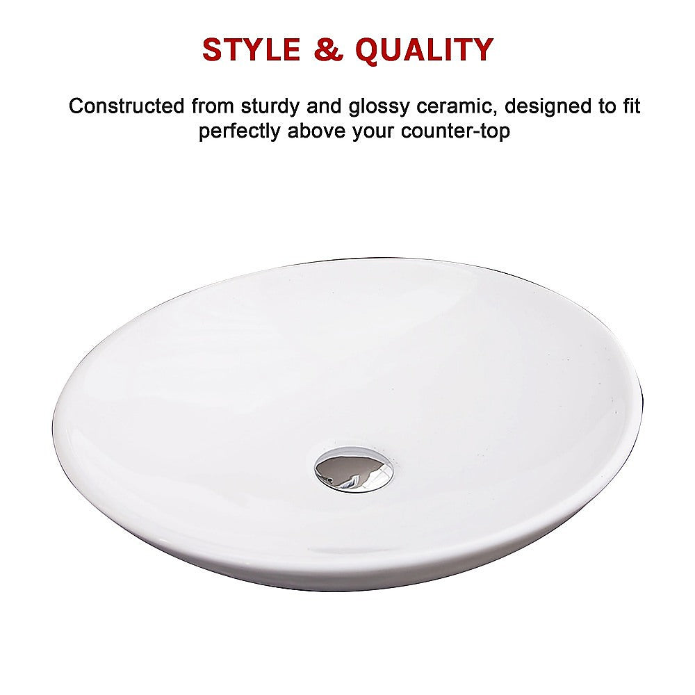 Bathroom Ceramic Oval Above Countertop Basin for Vanity - SILBERSHELL