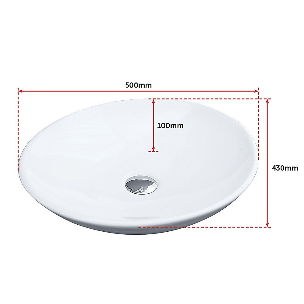 Bathroom Ceramic Oval Above Countertop Basin for Vanity - SILBERSHELL