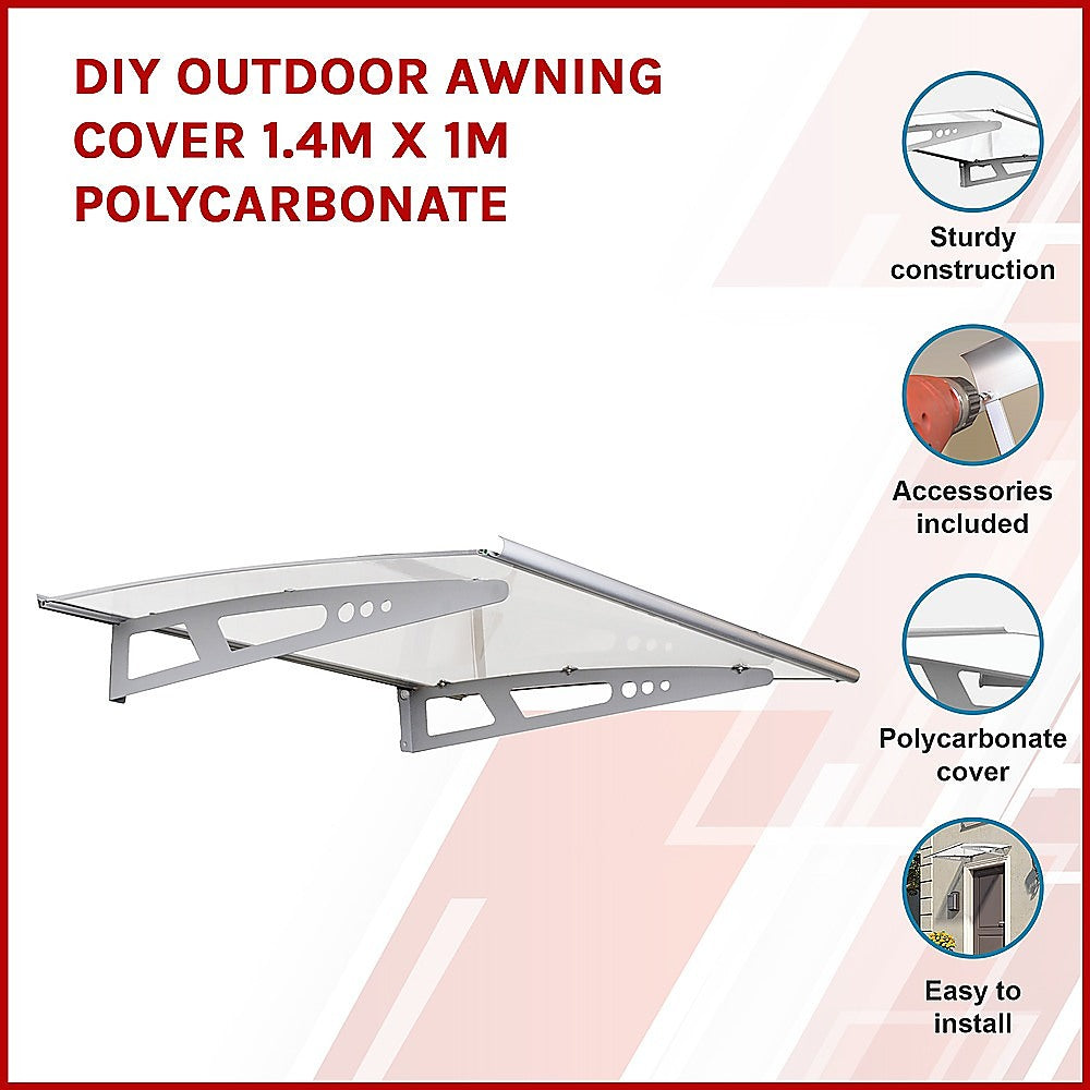 DIY Outdoor Awning Cover 1.4m x 1m Polycarbonate - SILBERSHELL