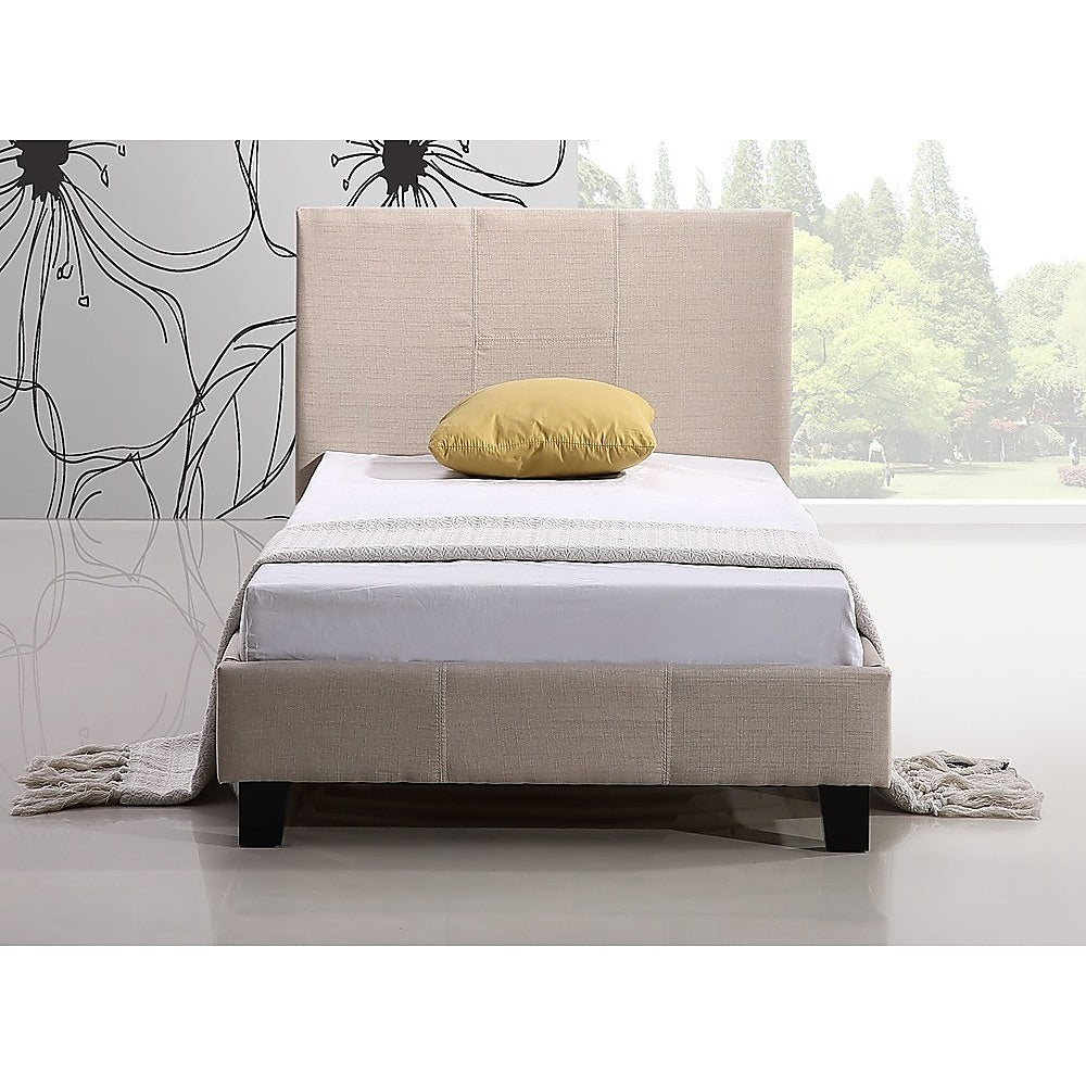 Single Linen Fabric Bed Frame Beige - SILBERSHELL