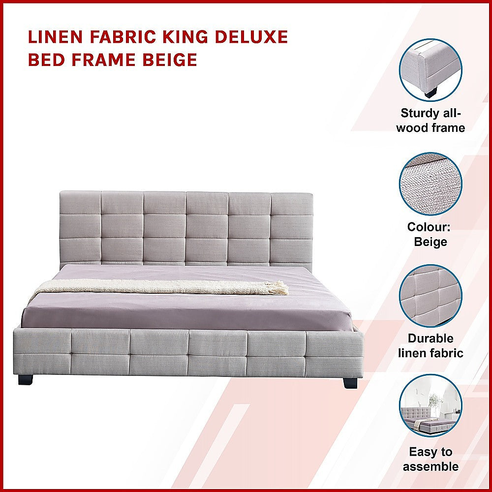 Linen Fabric King Deluxe Bed Frame Beige - SILBERSHELL