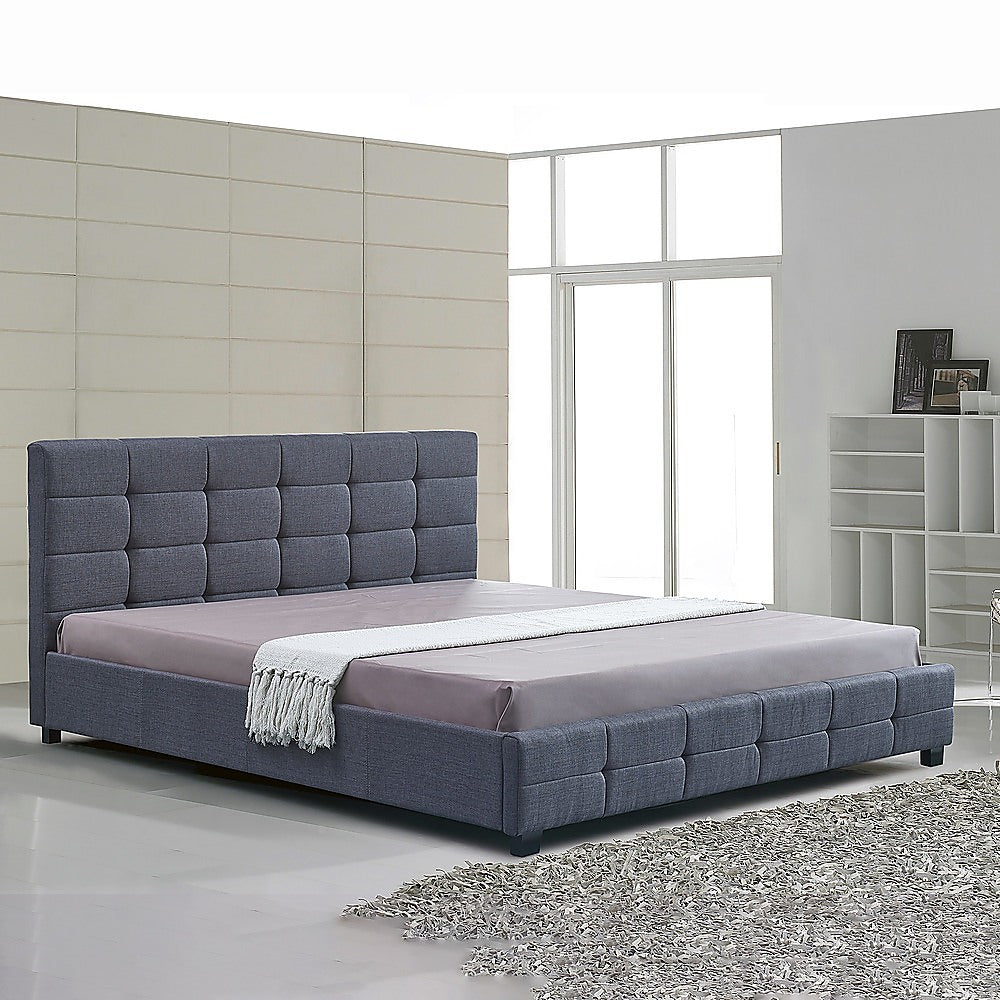 Linen Fabric King Deluxe Bed Frame Grey - SILBERSHELL