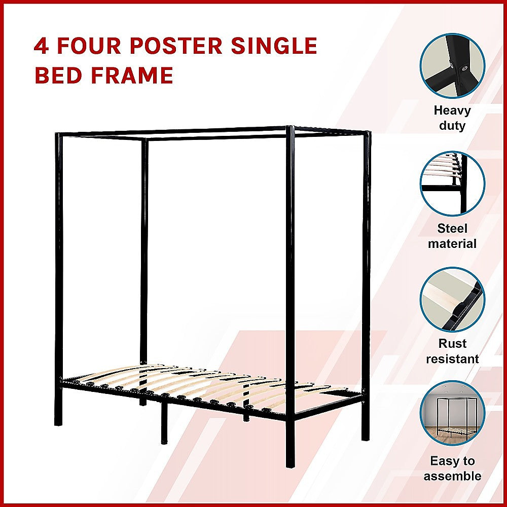 4 Four Poster Single Bed Frame - SILBERSHELL