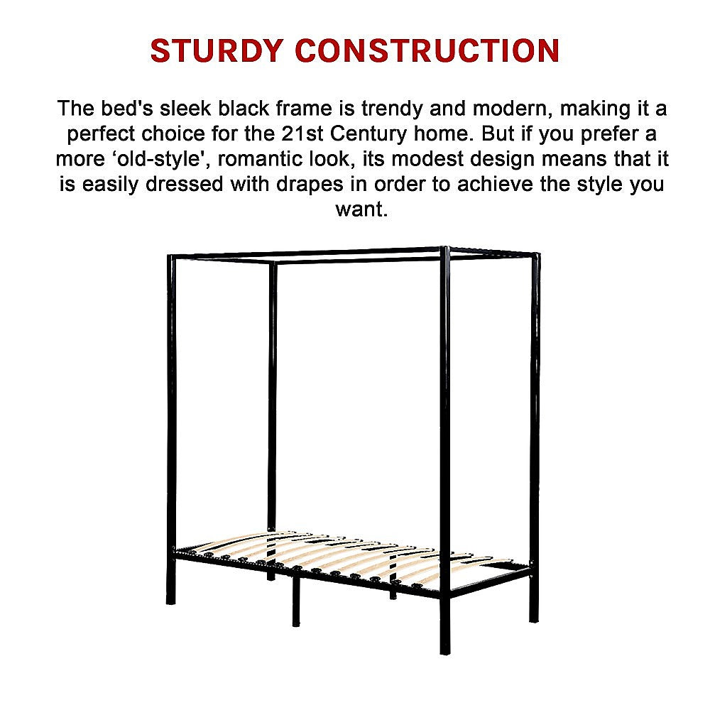 4 Four Poster Single Bed Frame - SILBERSHELL