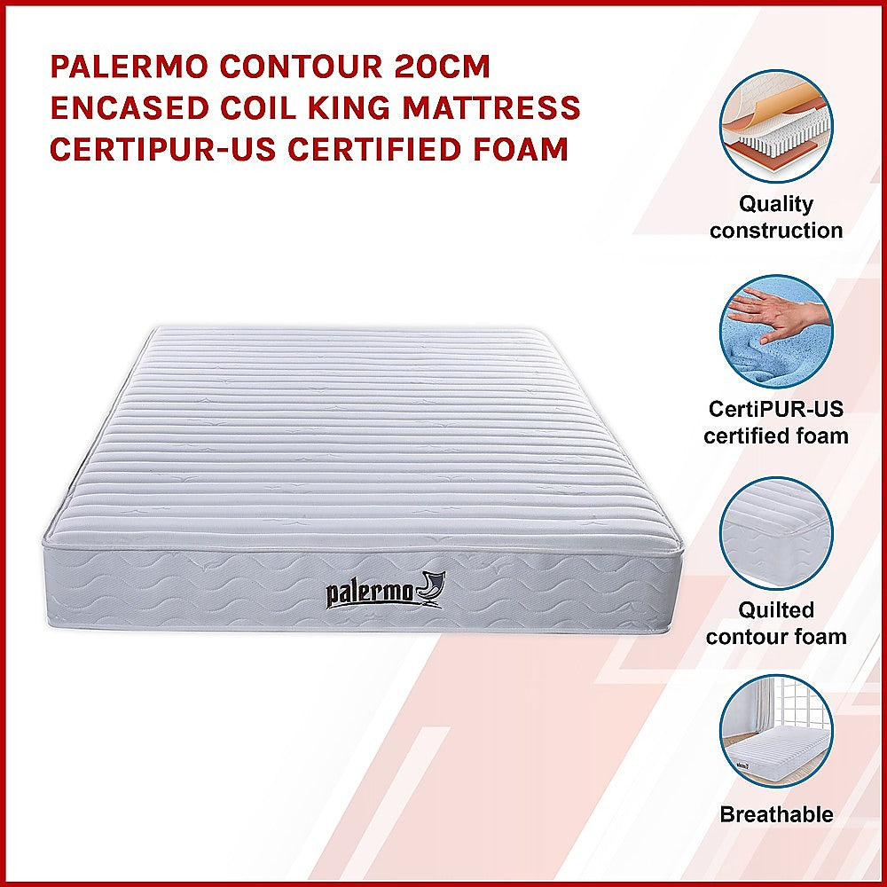 Palermo Contour 20cm Encased Coil King Mattress CertiPUR-US Certified Foam - SILBERSHELL