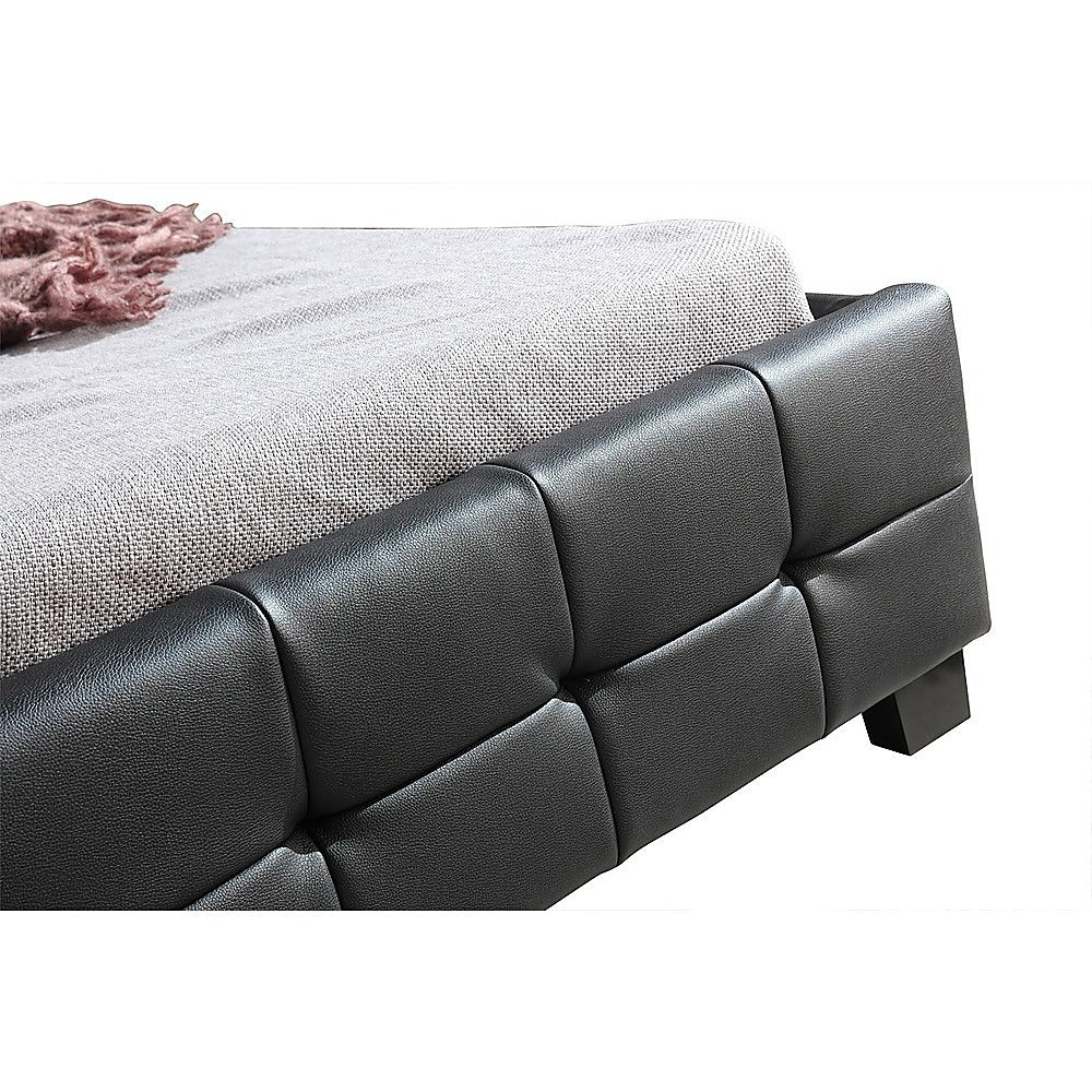 King Single PU Leather Deluxe Bed Frame Black - SILBERSHELL
