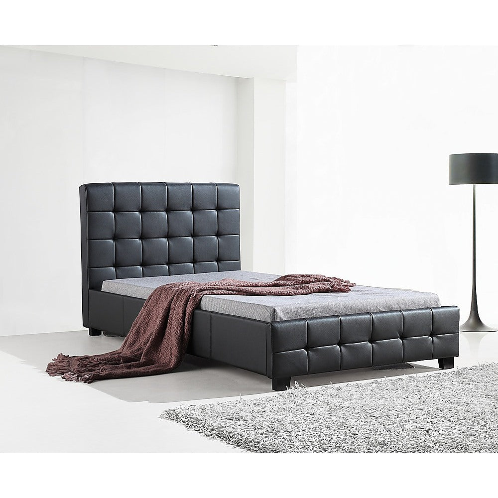 King Single PU Leather Deluxe Bed Frame Black - SILBERSHELL