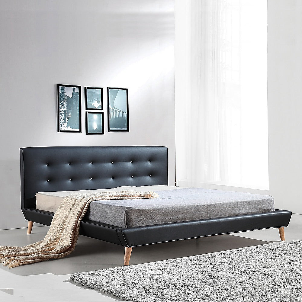 King PU Leather Deluxe Bed Frame Black - SILBERSHELL