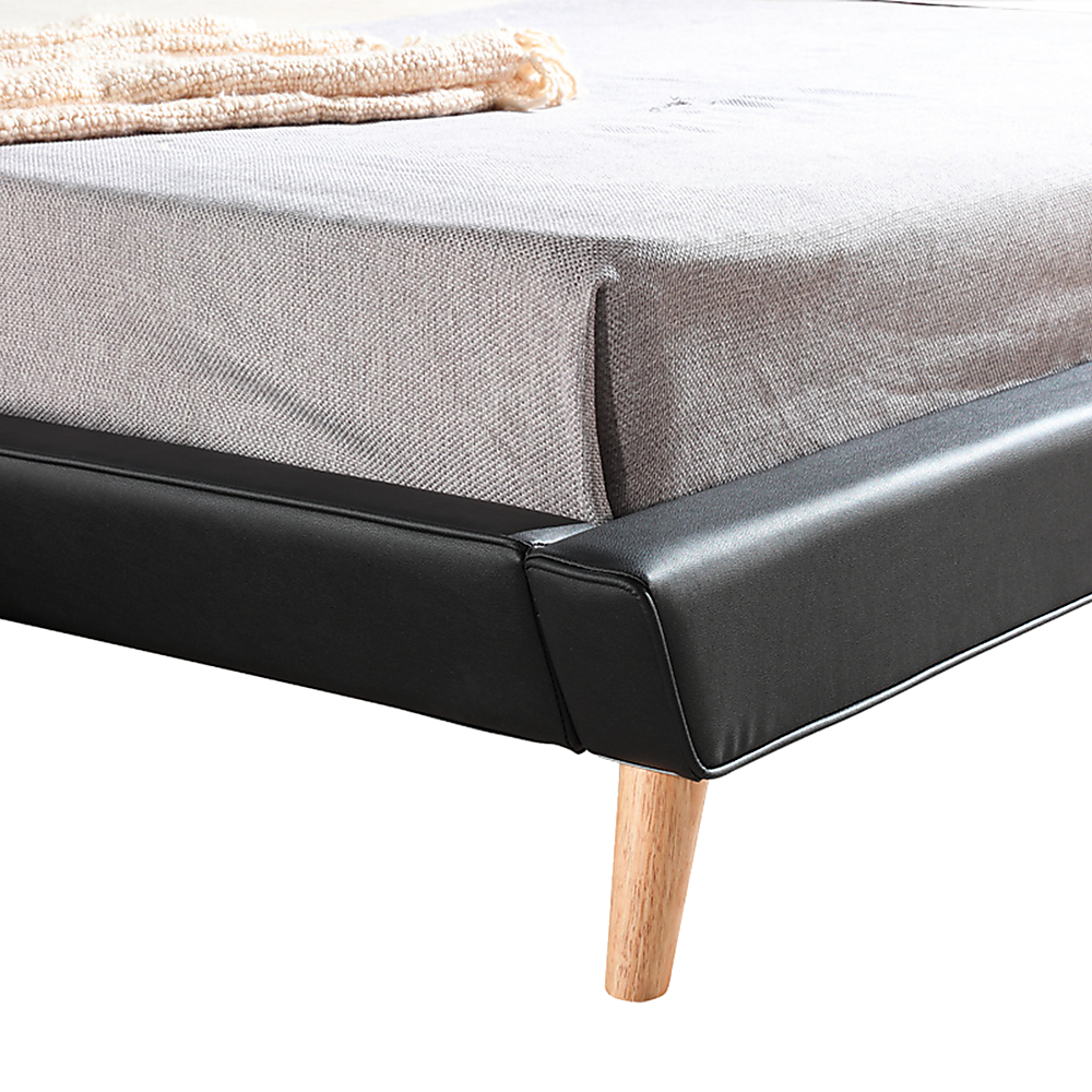 King PU Leather Deluxe Bed Frame Black - SILBERSHELL