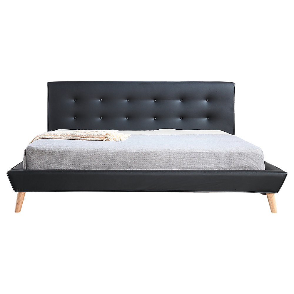 King PU Leather Deluxe Bed Frame Black - SILBERSHELL