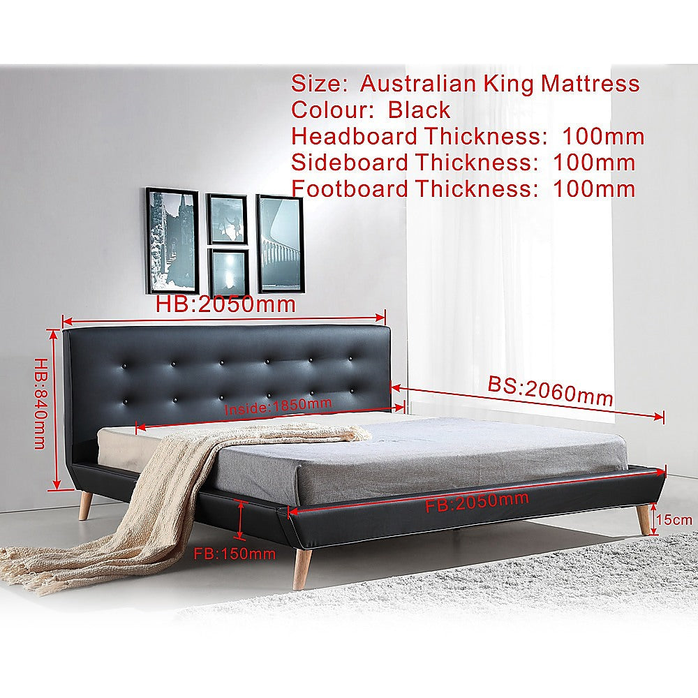 King PU Leather Deluxe Bed Frame Black - SILBERSHELL