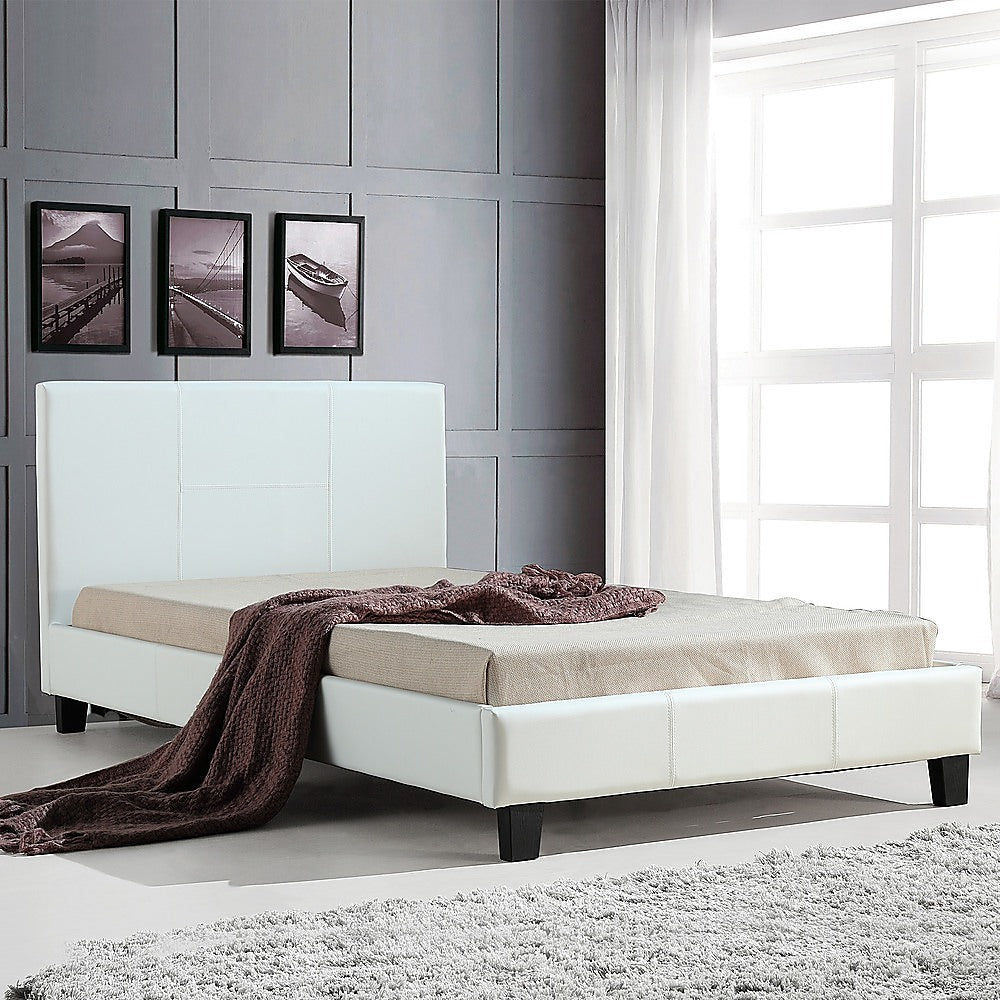 King Single PU Leather Bed Frame White - SILBERSHELL