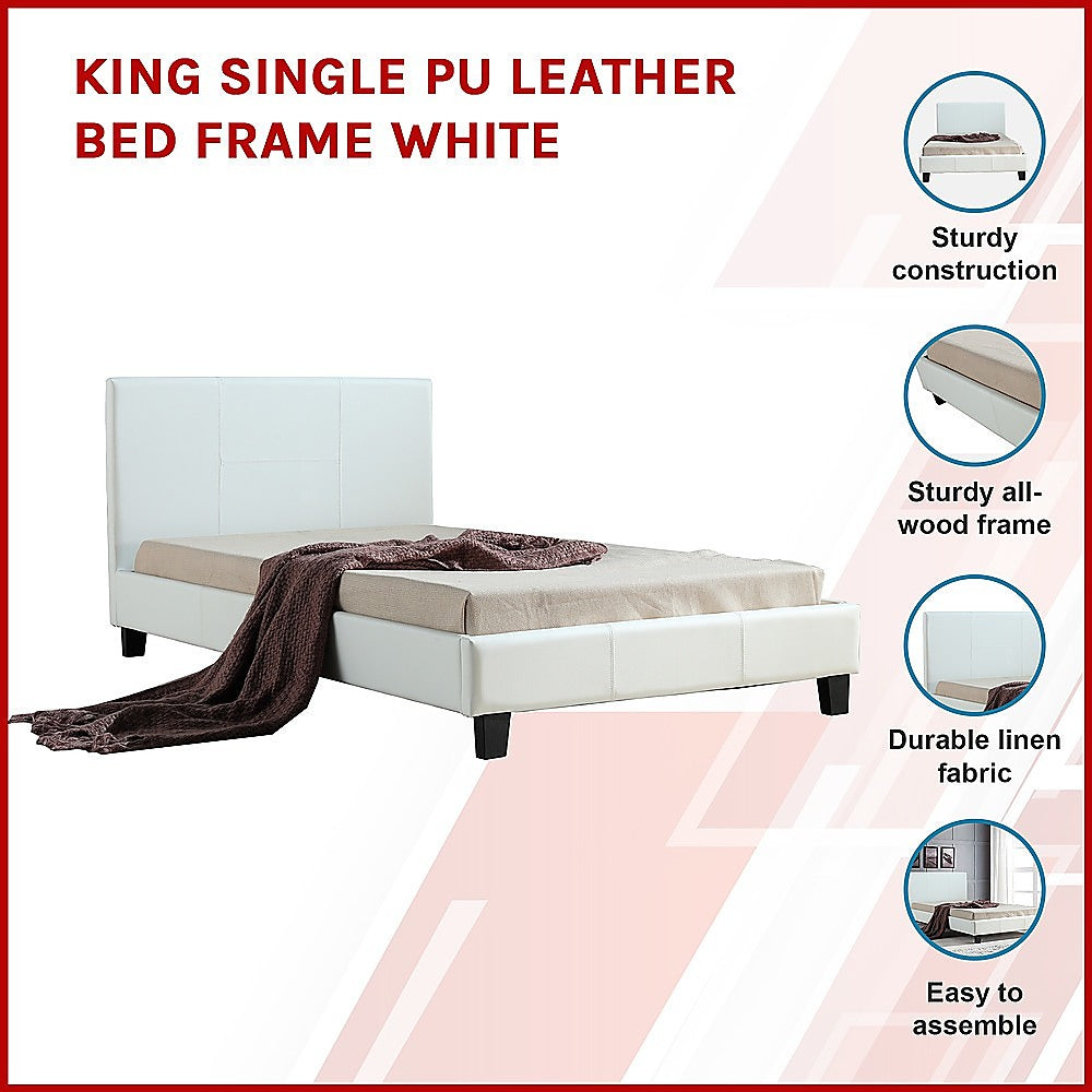 King Single PU Leather Bed Frame White - SILBERSHELL