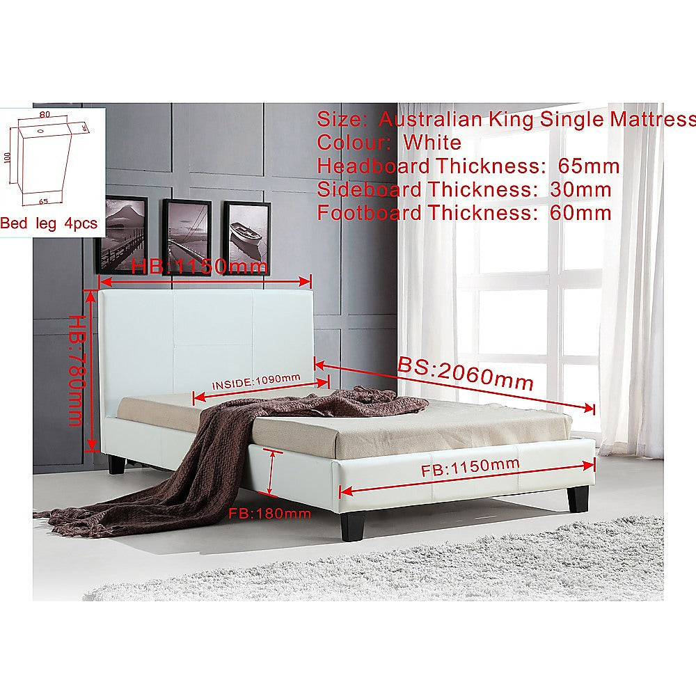 King Single PU Leather Bed Frame White - SILBERSHELL