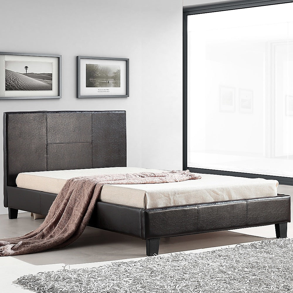 King Single PU Leather Bed Frame Brown - SILBERSHELL