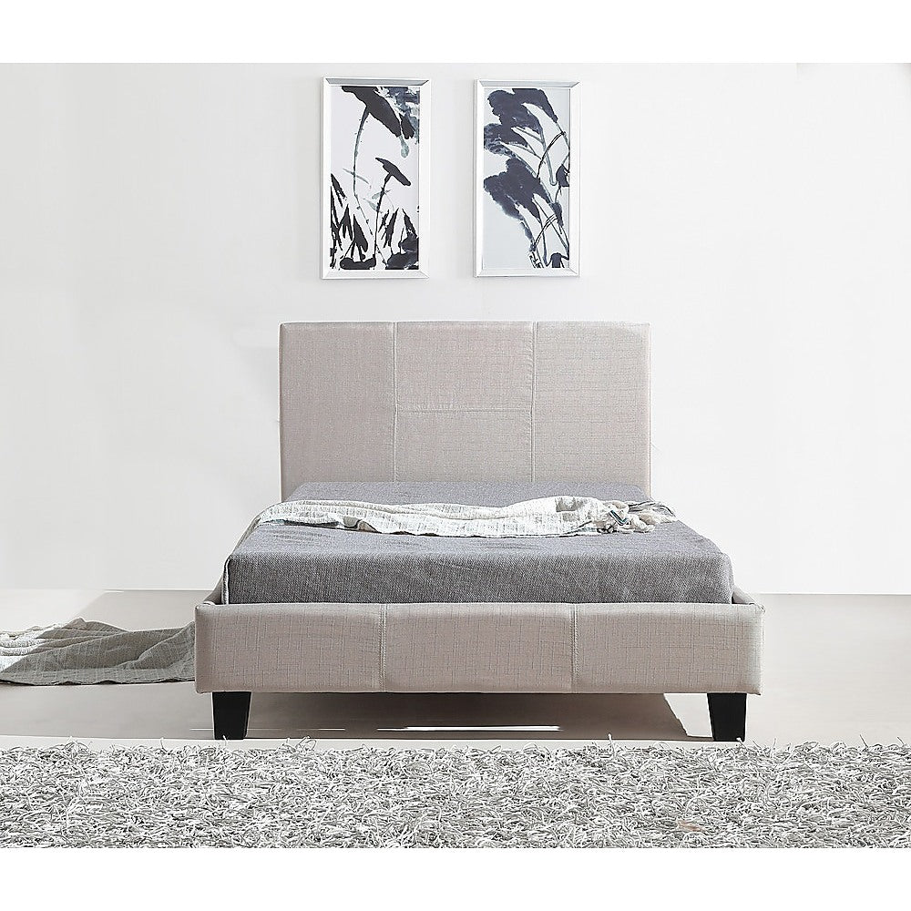 King Single Linen Fabric Bed Frame Beige - SILBERSHELL