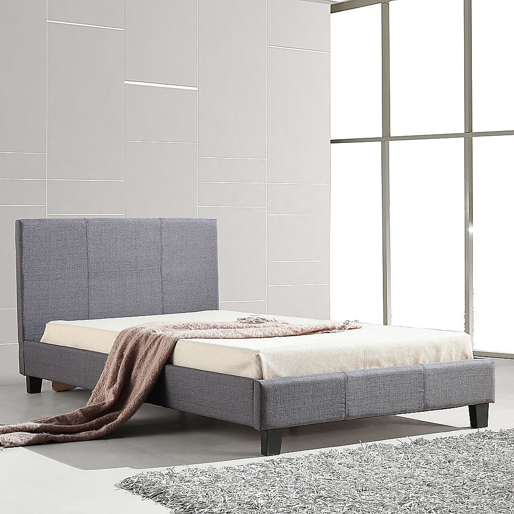 King Single Linen Fabric Bed Frame Grey - SILBERSHELL