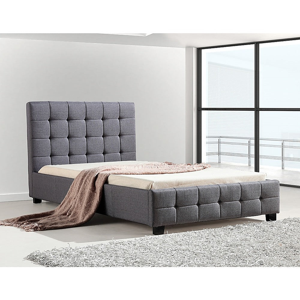 King Single Linen Fabric Deluxe Bed Frame Grey - SILBERSHELL
