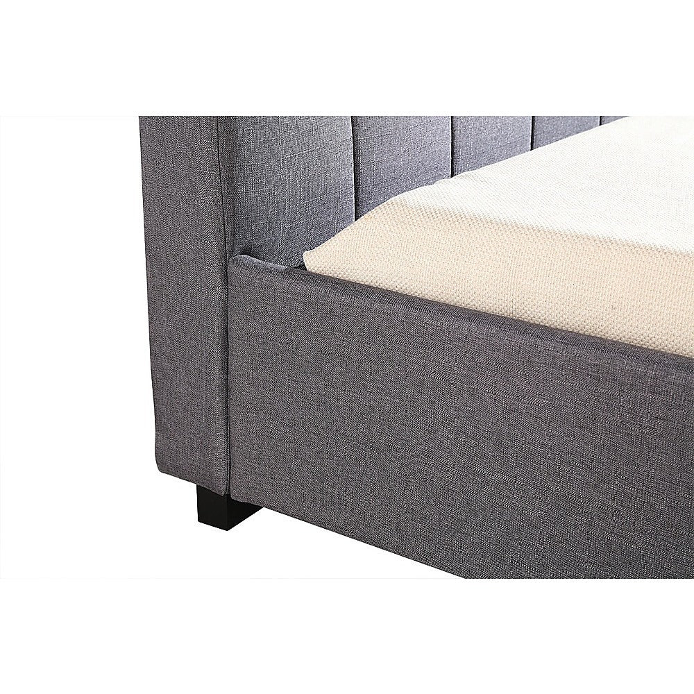 King Single Linen Fabric Deluxe Bed Frame Grey - SILBERSHELL