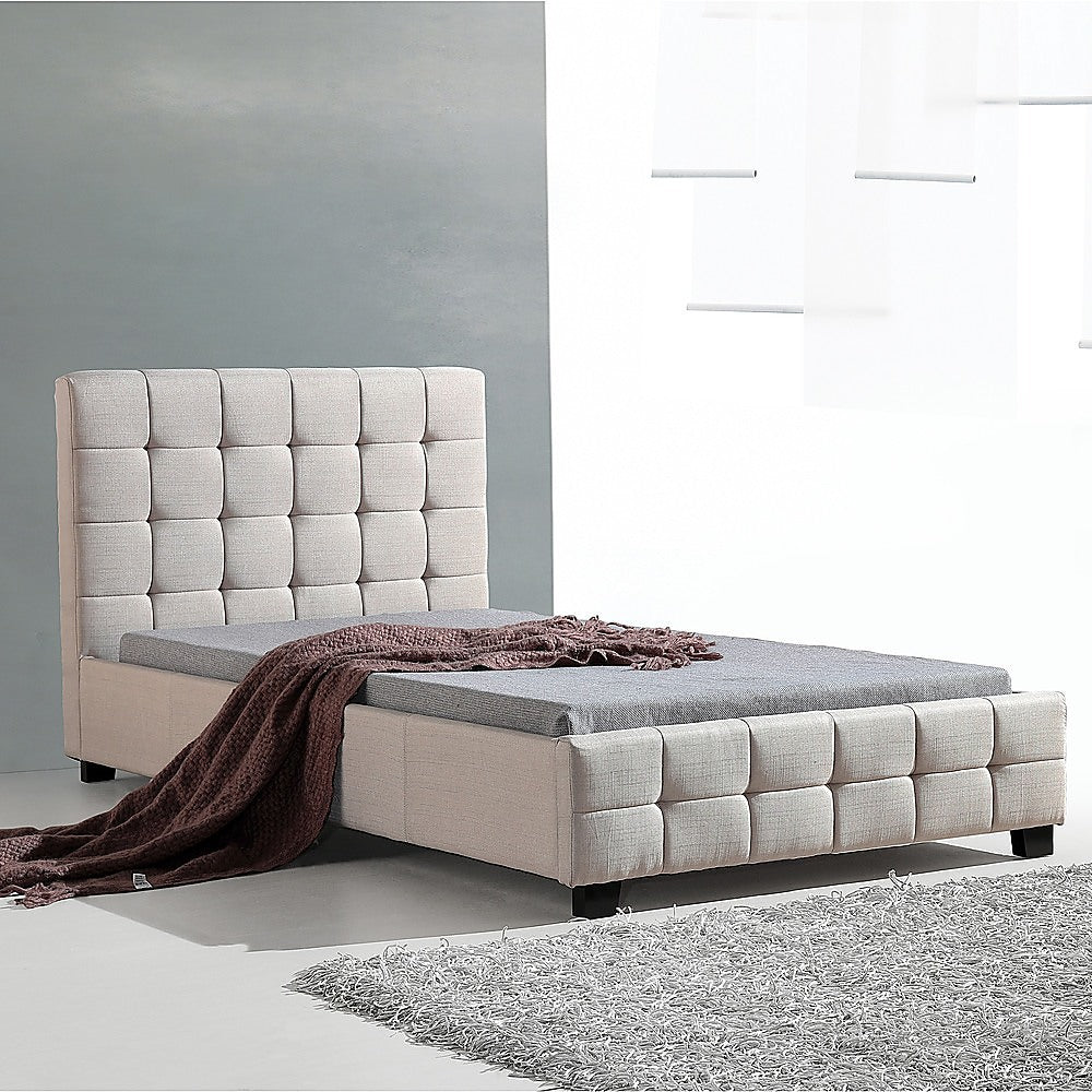 King Single Linen Fabric Deluxe Bed Frame Beige - SILBERSHELL