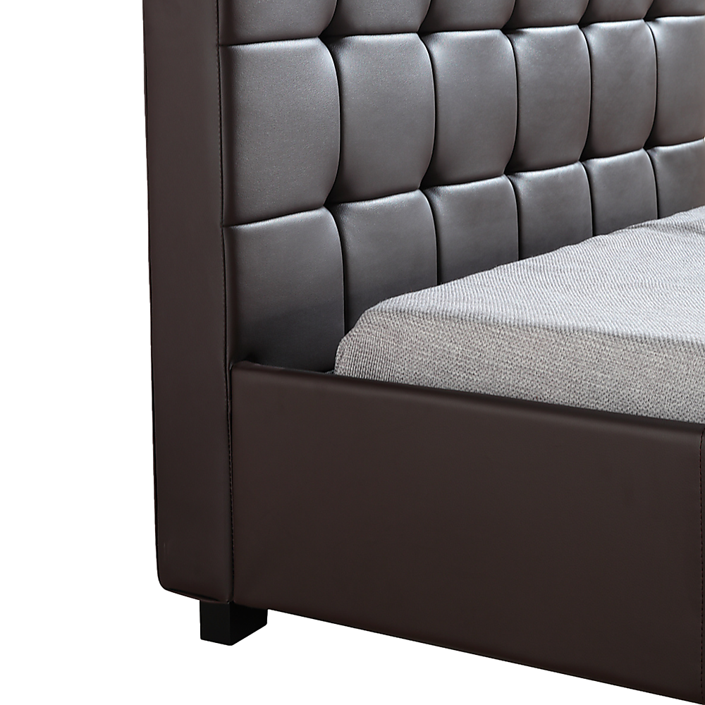 King Single PU Leather Deluxe Bed Frame Brown - SILBERSHELL