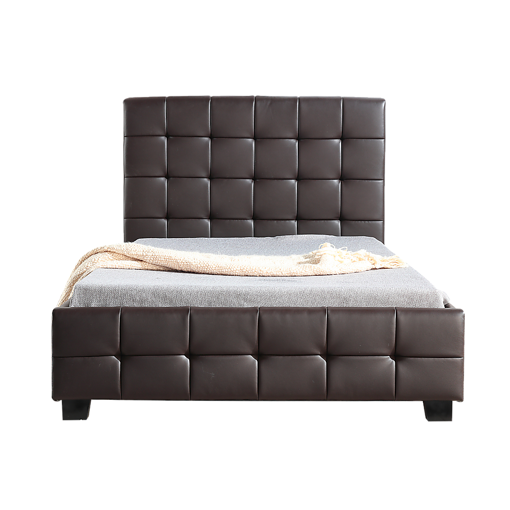 King Single PU Leather Deluxe Bed Frame Brown - SILBERSHELL