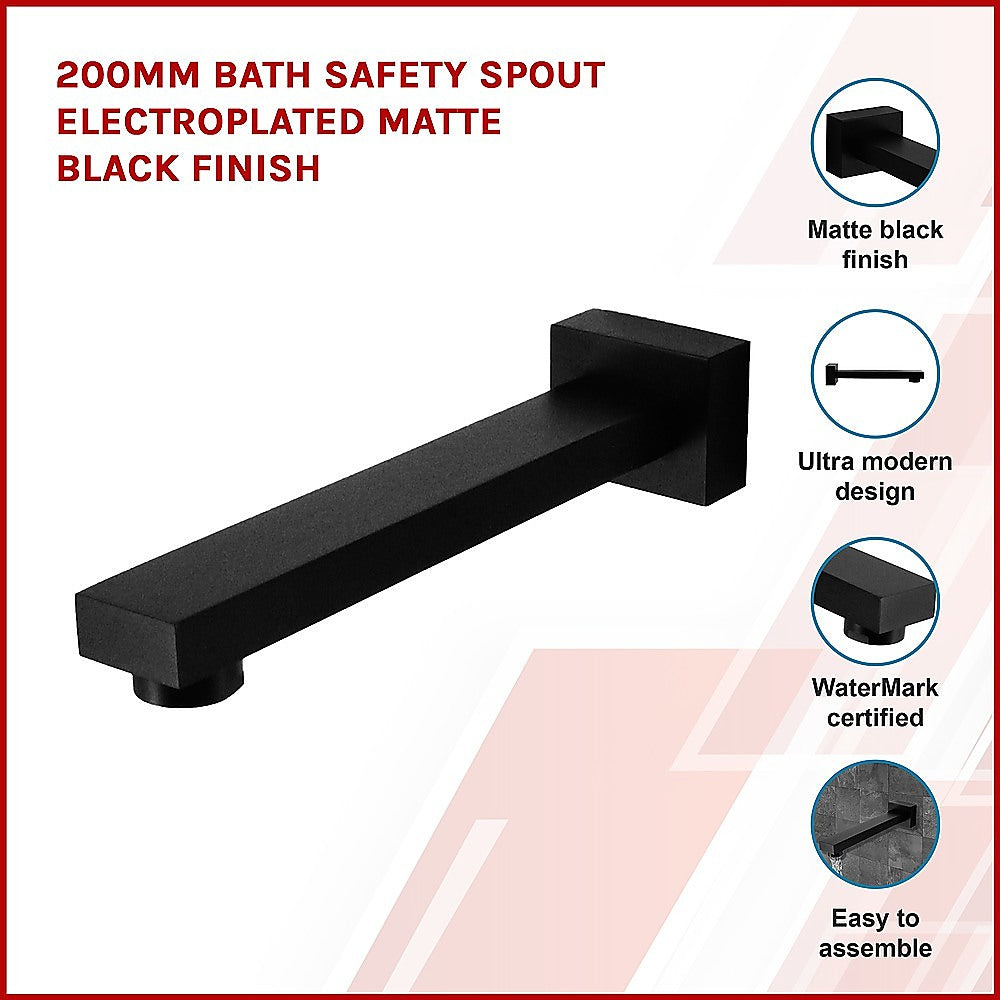 200mm Bath Safety Spout Electroplated Matte Black Finish - SILBERSHELL