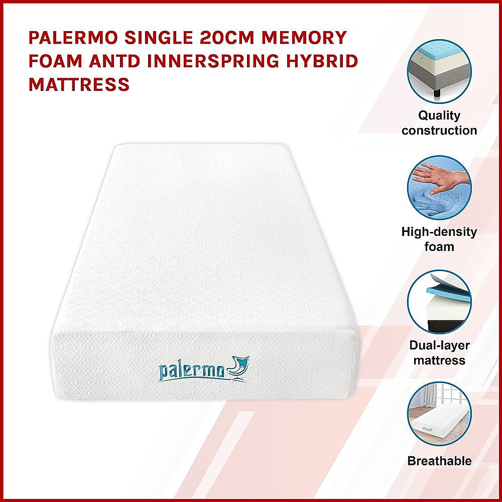 Palermo Single 25cm Gel Memory Foam Mattress - Dual-Layered - CertiPUR-US Certified - SILBERSHELL