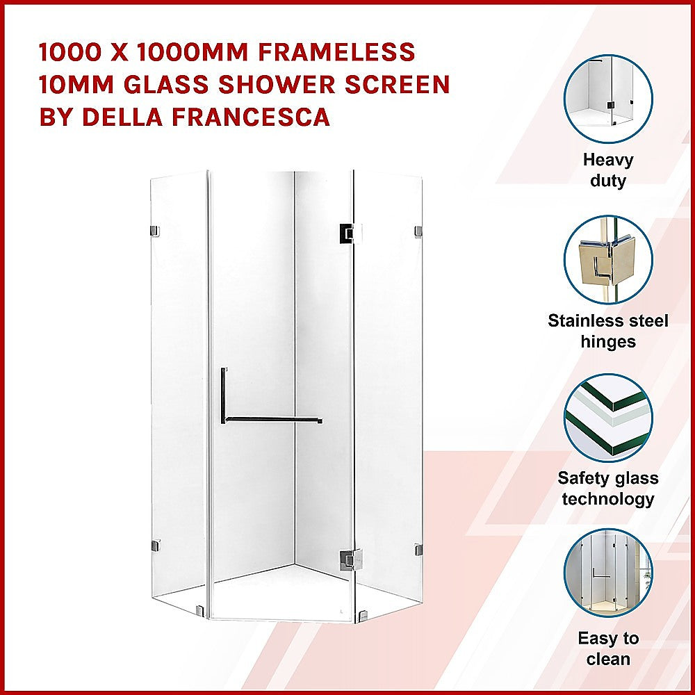 1000 x 1000mm Frameless 10mm Glass Shower Screen By Della Francesca - SILBERSHELL