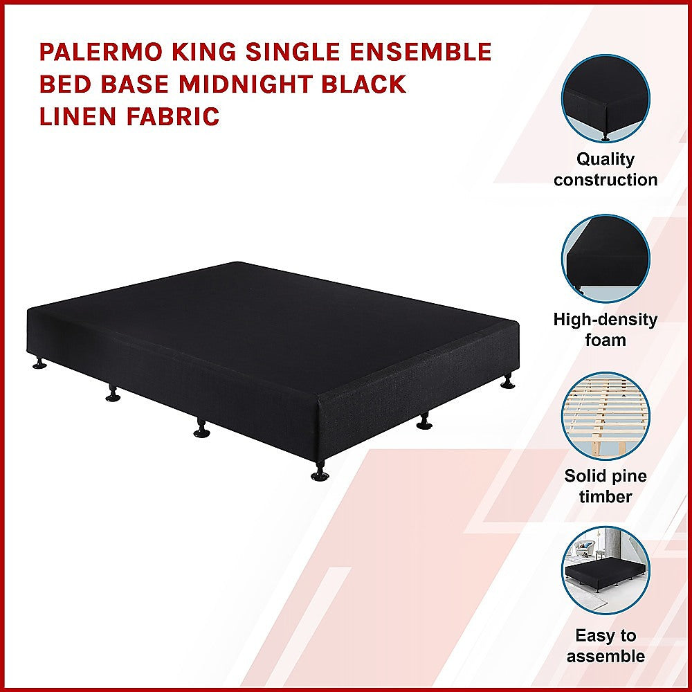 Palermo King Single Ensemble Bed Base Midnight Black Linen Fabric - SILBERSHELL