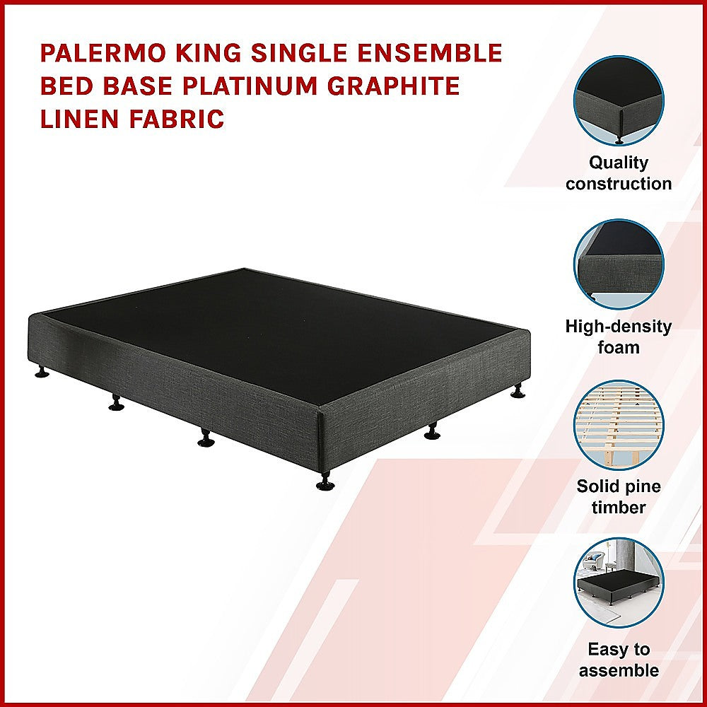 Palermo King Single Ensemble Bed Base Platinum Graphite Linen Fabric - SILBERSHELL