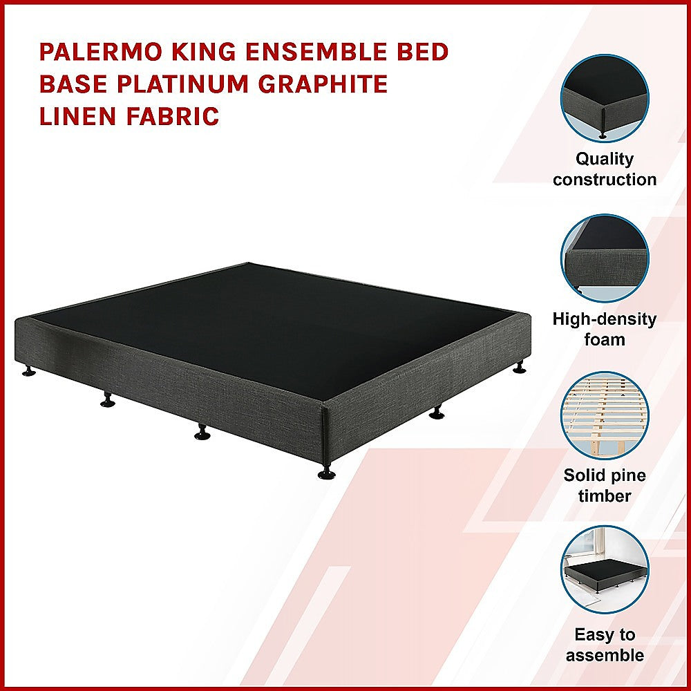 Palermo King Ensemble Bed Base Platinum Graphite Linen Fabric - SILBERSHELL