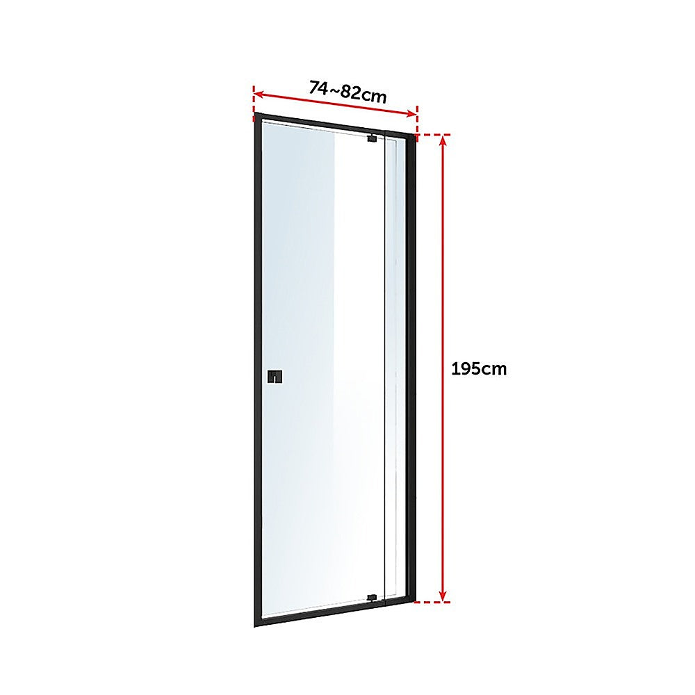 Adjustable Semi Frameless Shower Screen (74~82) x 195cm Australian Safety Glass - SILBERSHELL